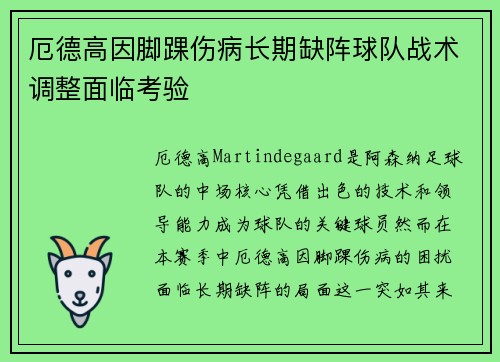 厄德高因脚踝伤病长期缺阵球队战术调整面临考验